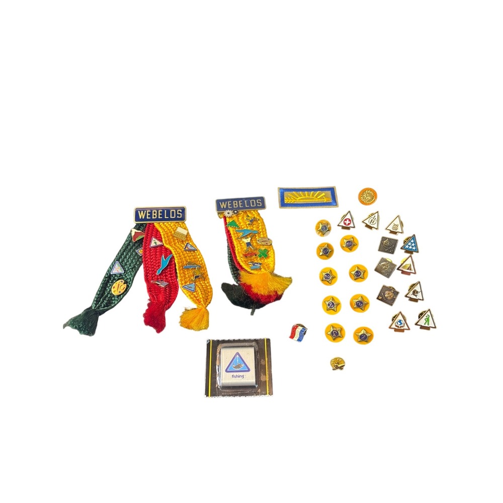 Boy‎ Scouts of America BSA Webelos Pins Badges Tassels Fishing Slide Lot